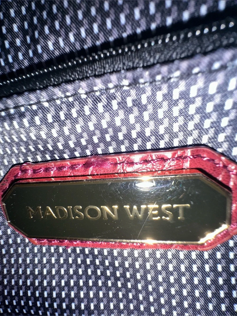 Madison West Croc-Embossed Wine Shoulder Bag with Gold Hardware
